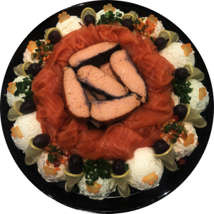 Smoked Salmon Nova Lox with Baked Salmon Salad or Salmon Fish Fillet & Assorted Cream Cheese Platter