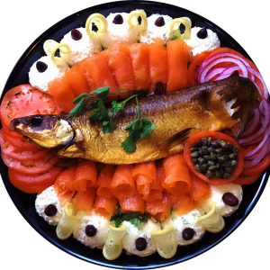 Smoked Salmon Nova Lox with White Fish Salad or White Fish Fillet & Assorted Cream Cheese Platter