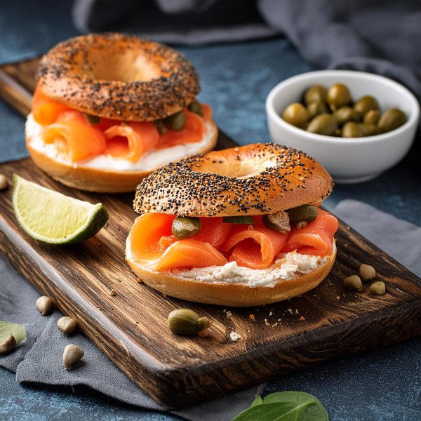 Broad Nosh Bagel Deli Catering Smoked Salmon Nova Lox Cream Cheese Sandwich