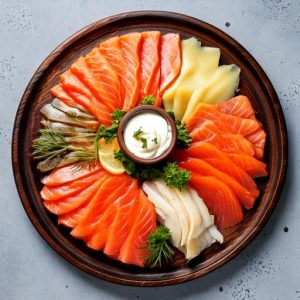 Smoked Salmon Lox, Sable, Whitefish & Cream Cheese Platter